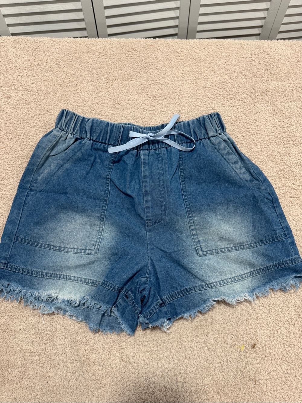 Denim Jean Shorts with Drawstring Waist & Frayed Hem NWOT
